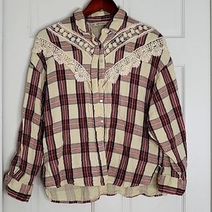 Zara Plaid and Lace Shirt